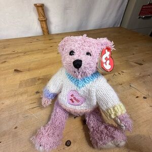 Ty Attic Treasures Lancaster Pink Bear with Sweater “Email Me” Collectible Plush